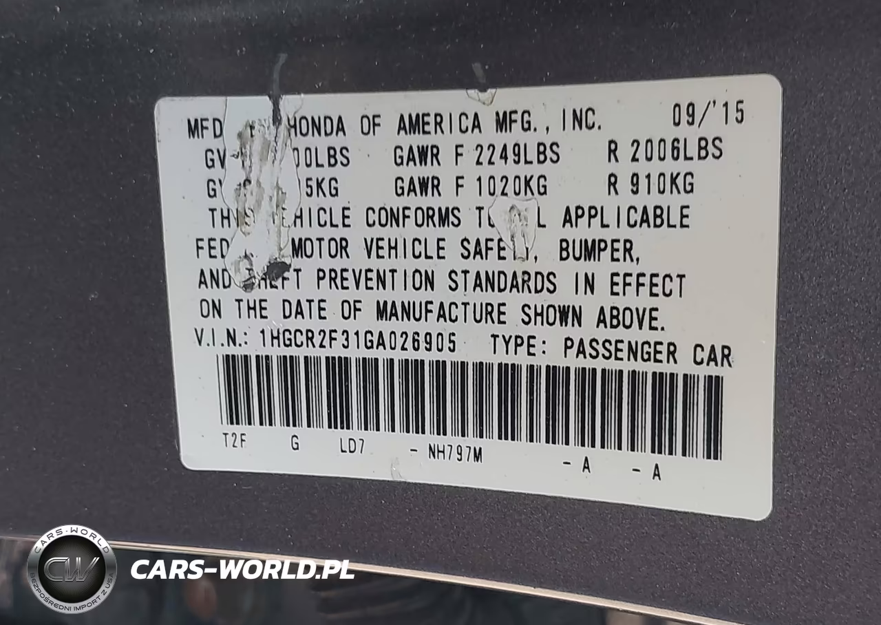 2016 Honda Accord Lx VIN:1HGCR2F31GA026905 - 9