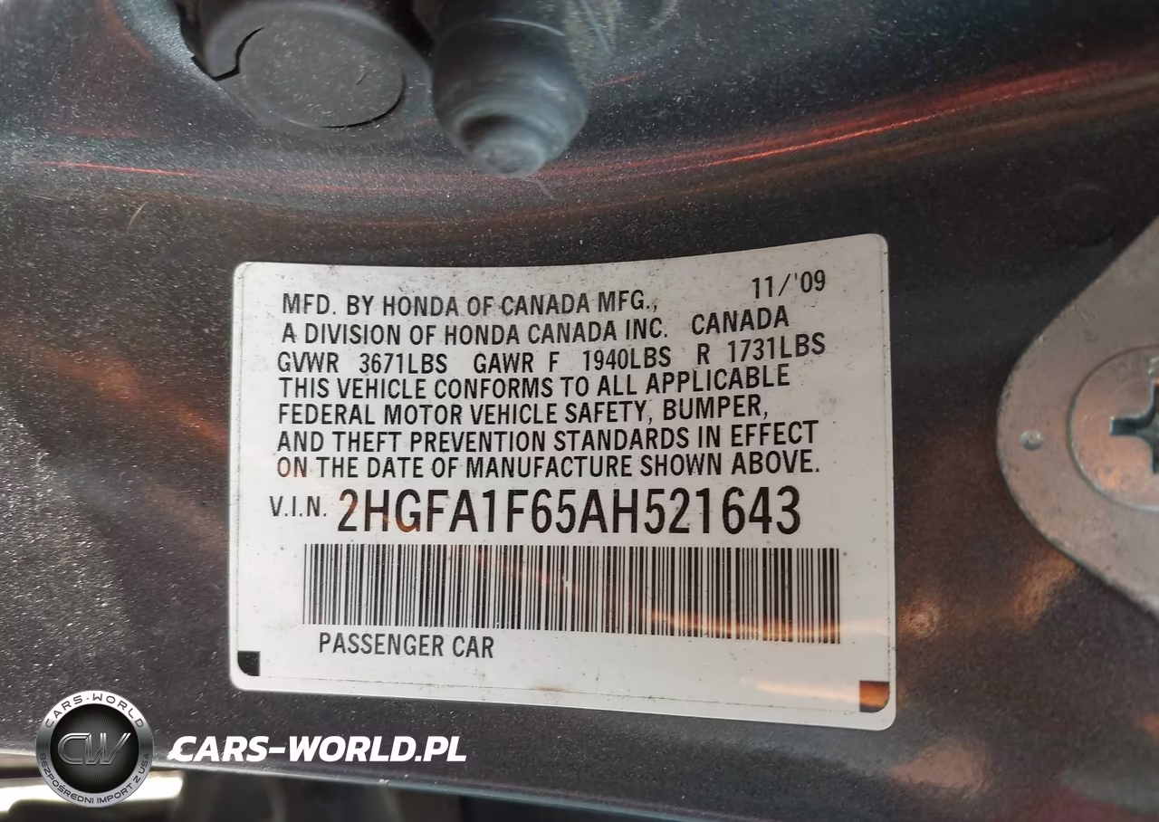 2010 Honda Civic Lx-S VIN:2HGFA1F65AH521643 - 9