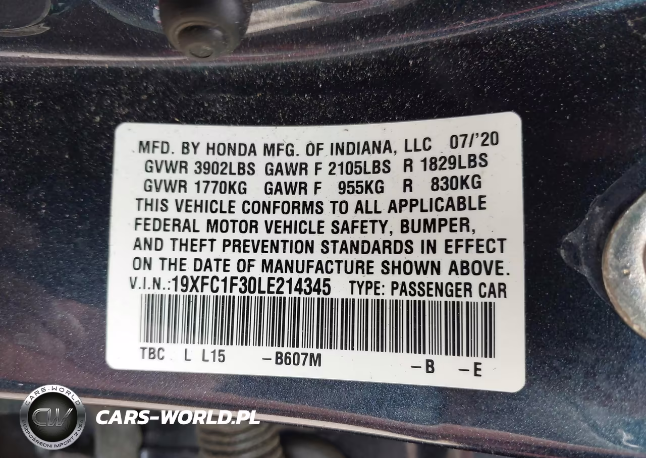 2020 Honda Civic Ex VIN:19XFC1F30LE214345 - 9