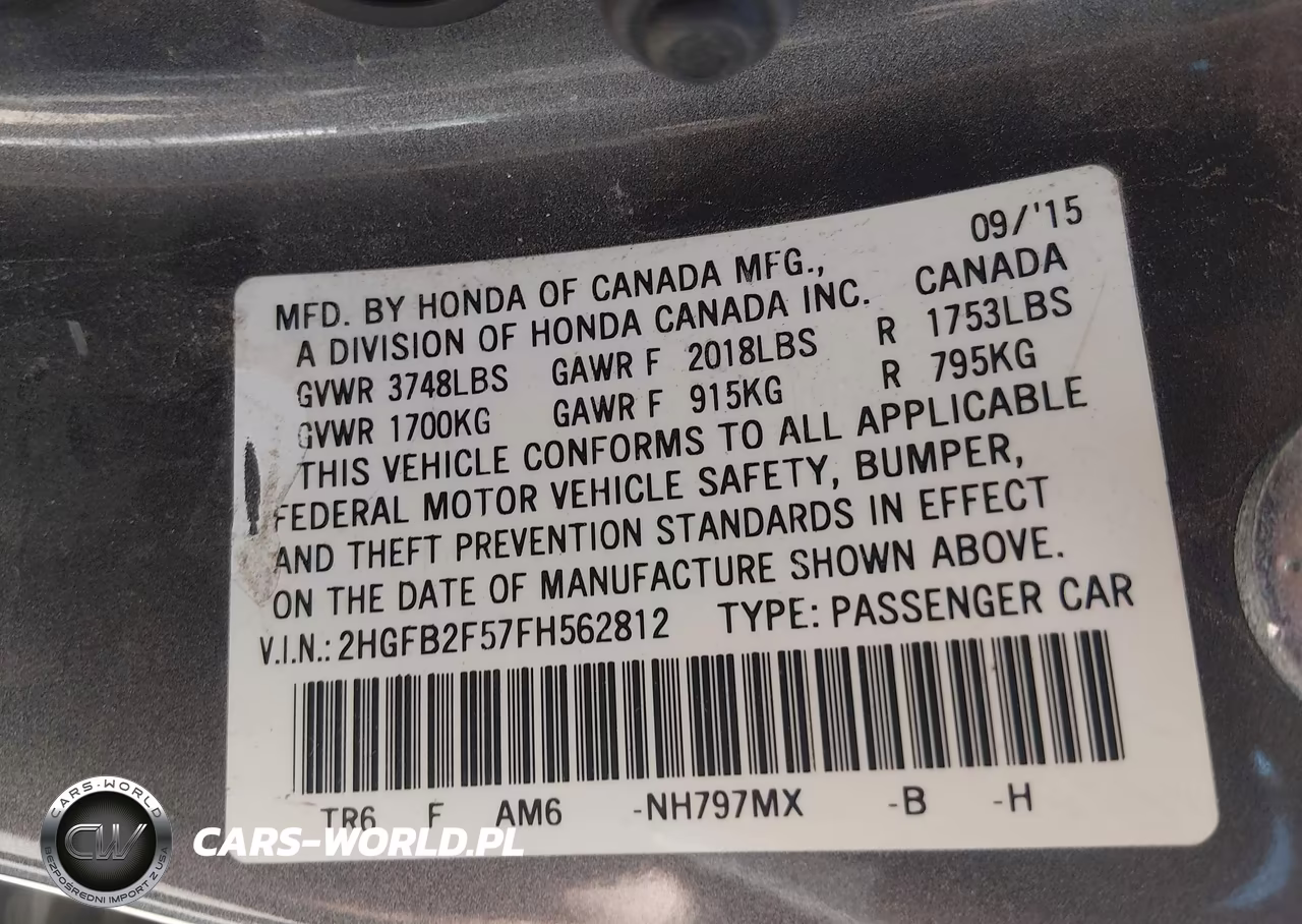 2015 Honda Civic Lx VIN:2HGFB2F57FH562812 - 9