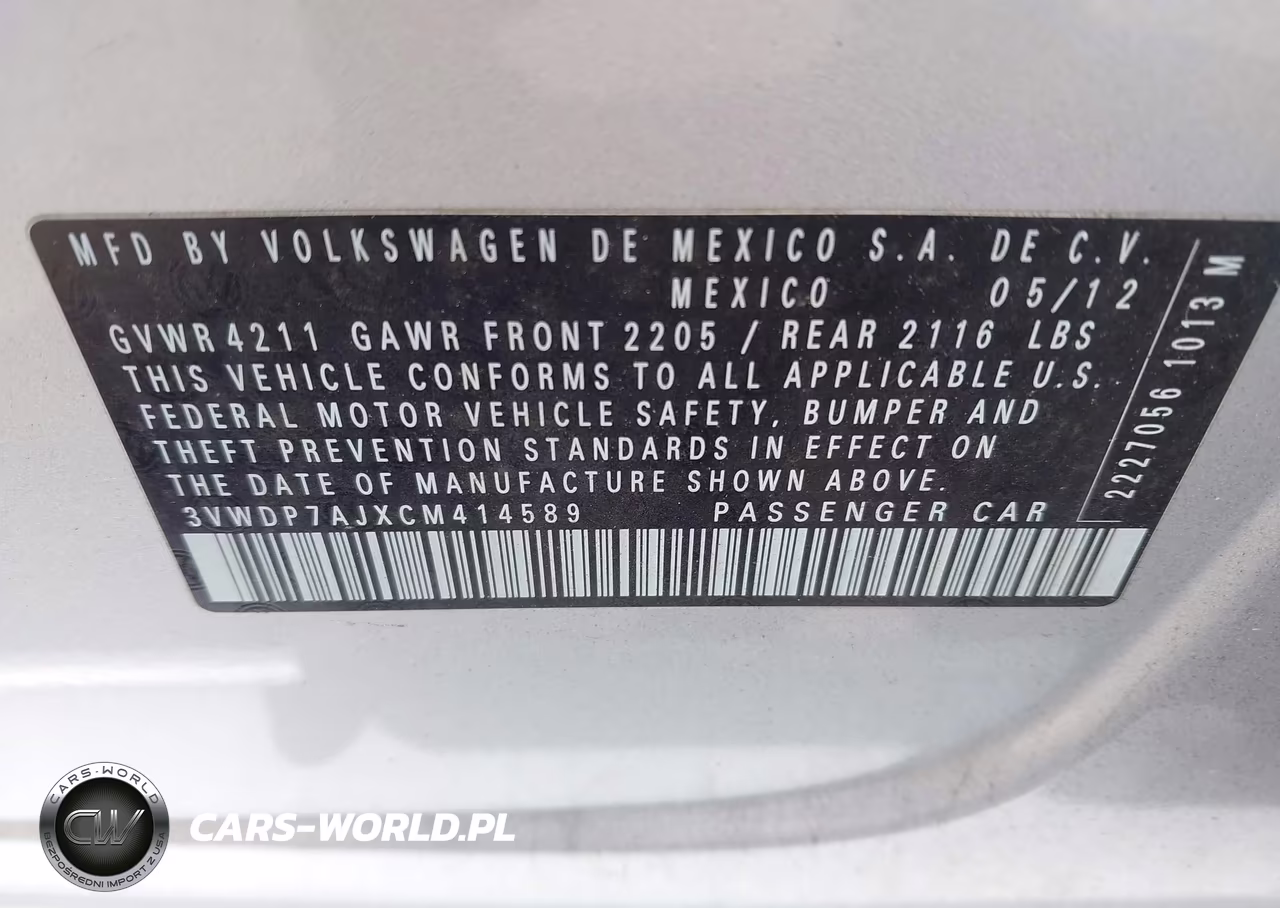 2012 Volkswagen Jetta 2.5L Se VIN:3VWDP7AJXCM414589 - 9