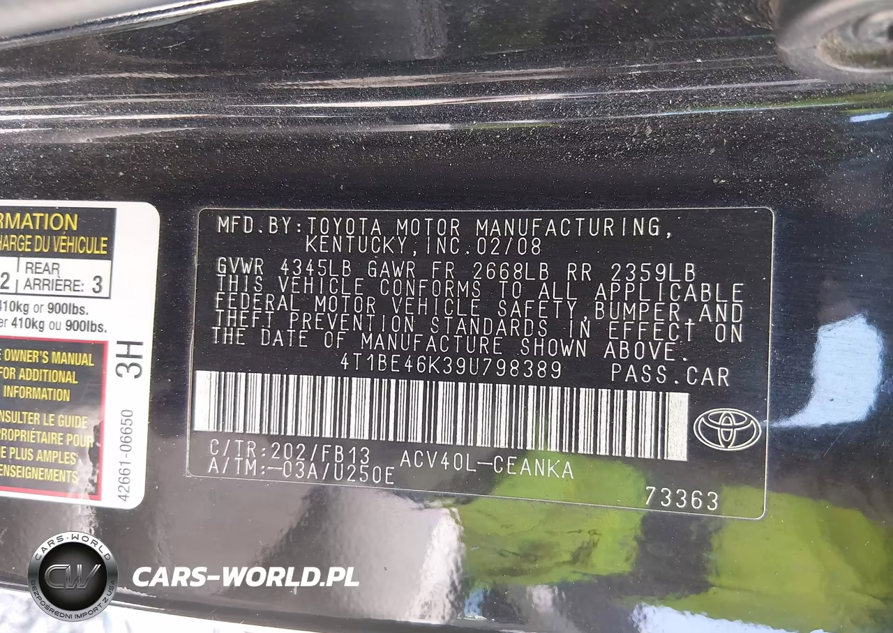 2009 Toyota Camry VIN:4T1BE46K39U798389 - 9