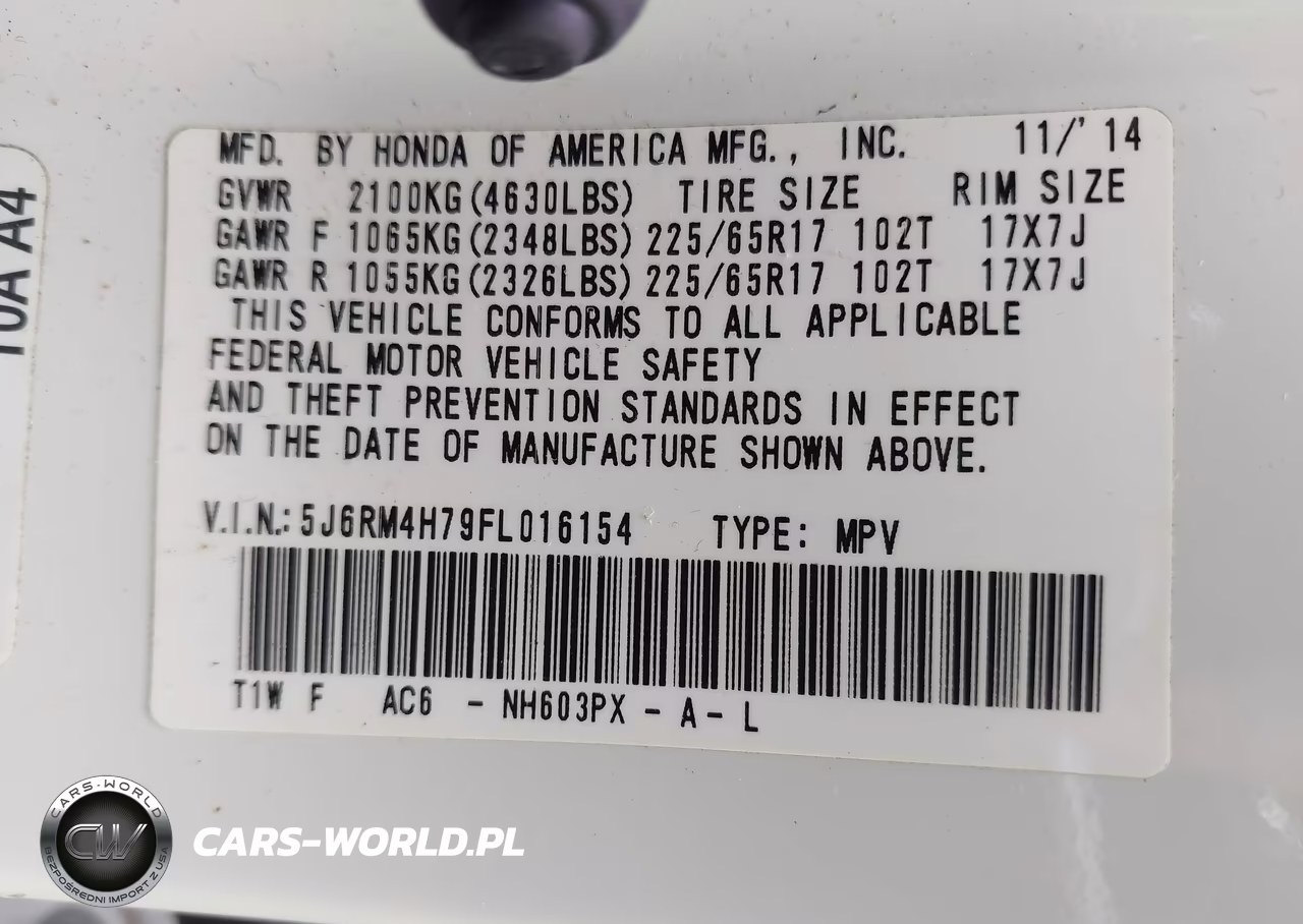 2015 Honda Cr-V Ex-L VIN:5J6RM4H79FL016154 - 9