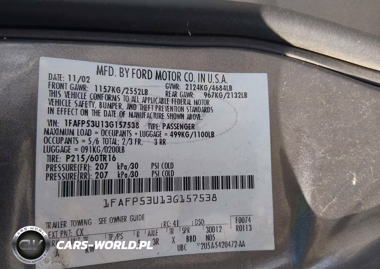2003 Ford Taurus Se VIN:1FAFP53U13G157538 - 9