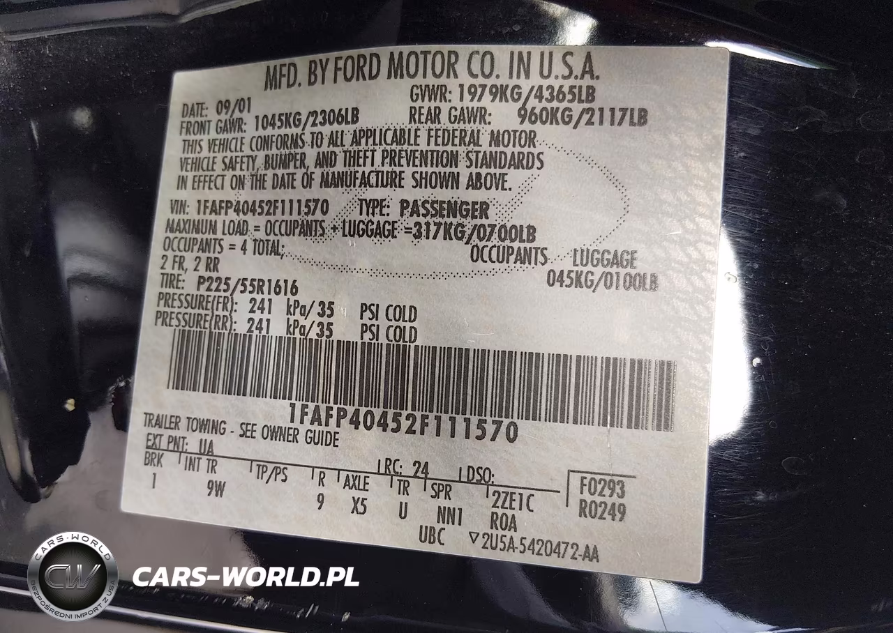 2002 Ford Mustang Deluxe VIN:1FAFP40452F111570 - 9