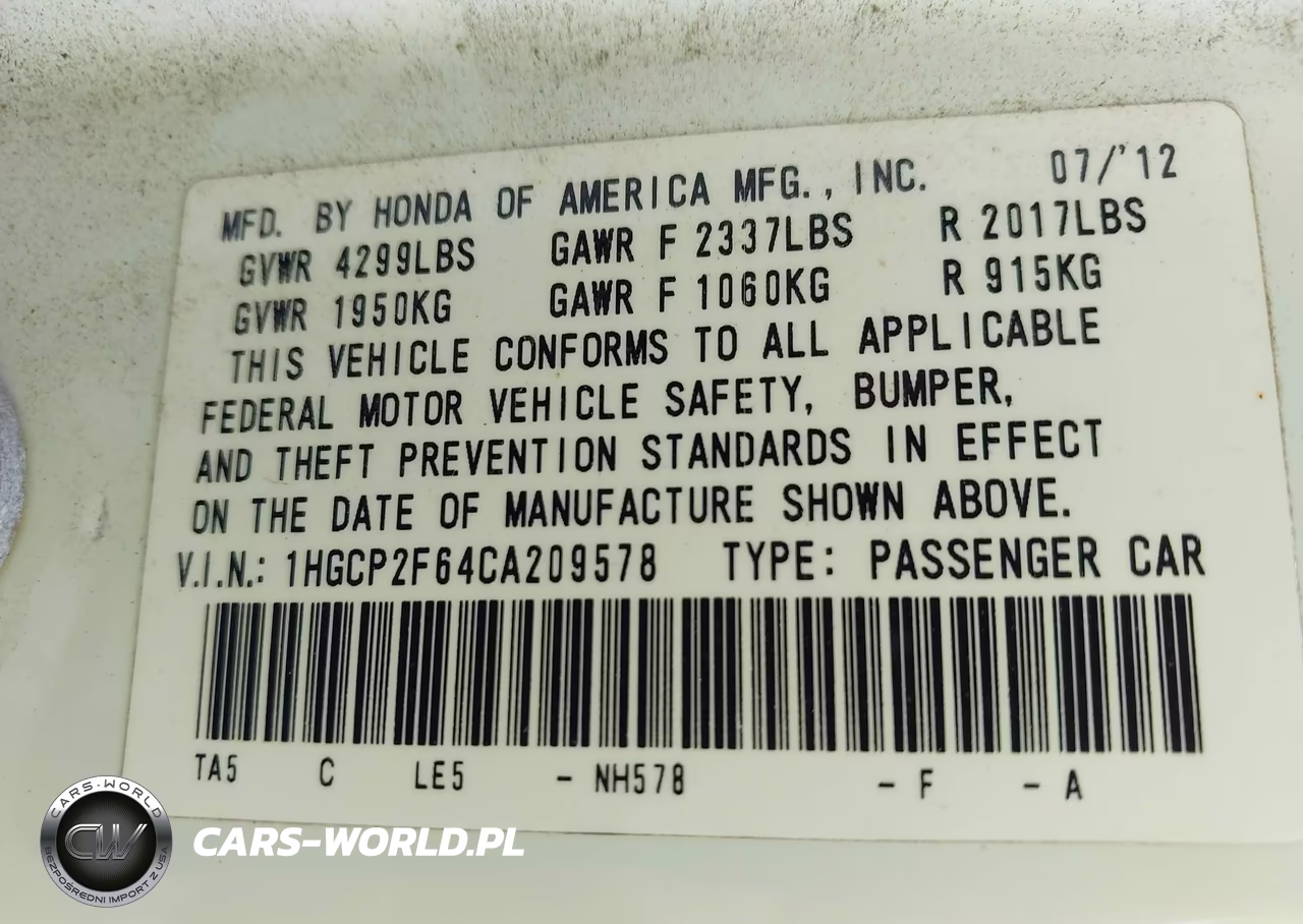 2012 Honda Accord 2.4 Se VIN:1HGCP2F64CA209578 - 9
