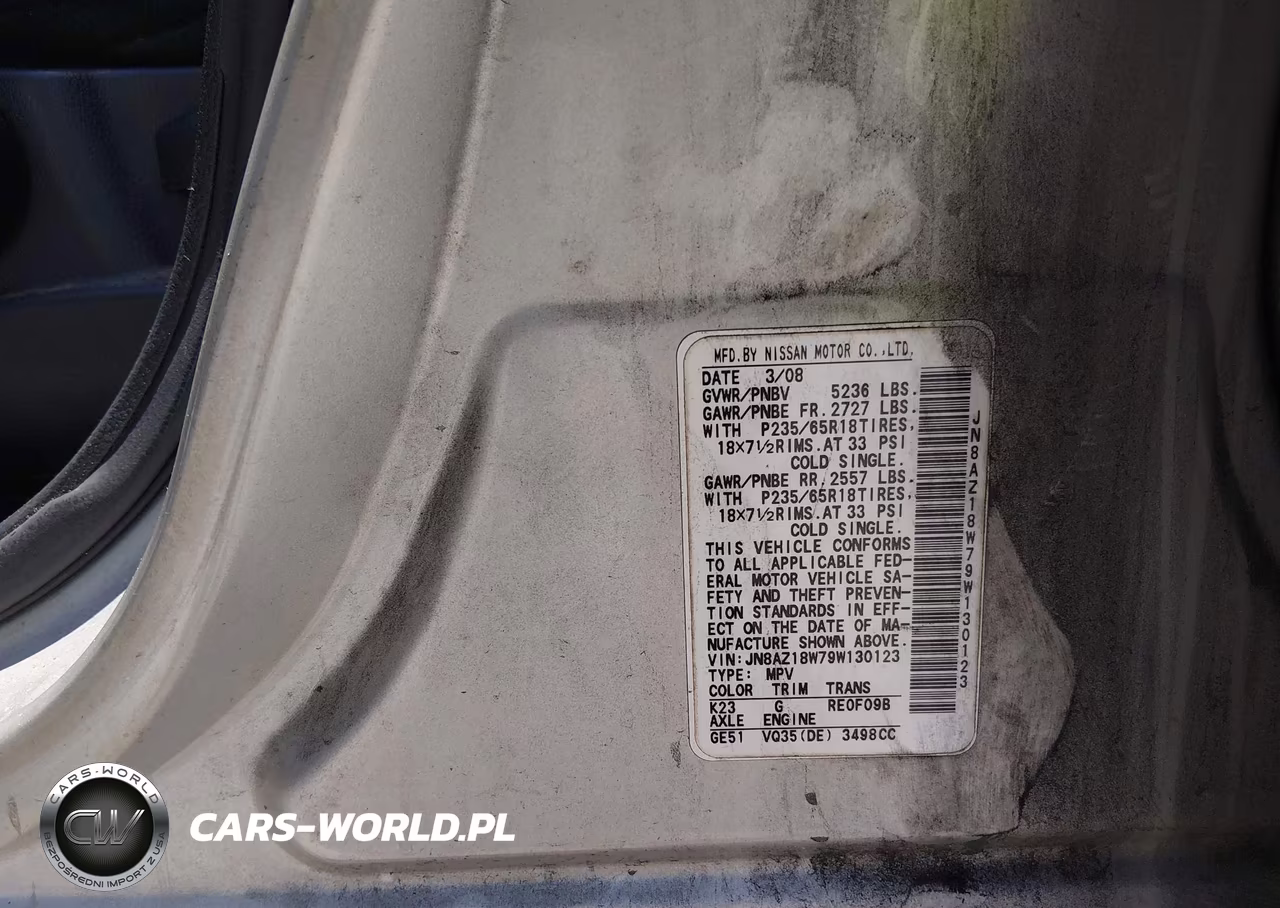 2009 Nissan Murano S VIN:JN8AZ18W79W130123 - 9