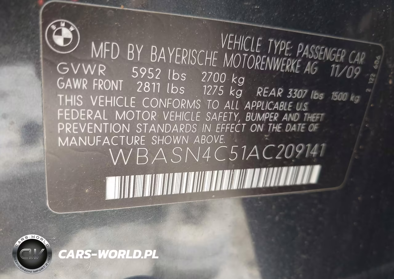 2010 BMW 550I Gran Turismo VIN:WBASN4C51AC209141 - 9