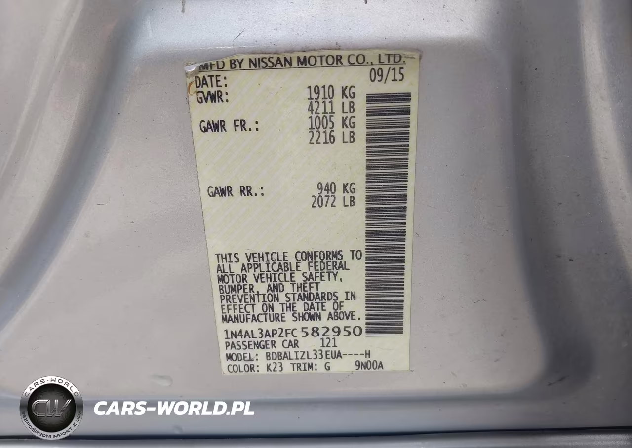 2015 Nissan Altima 2.5 Sv VIN:1N4AL3AP2FC582950 - 9