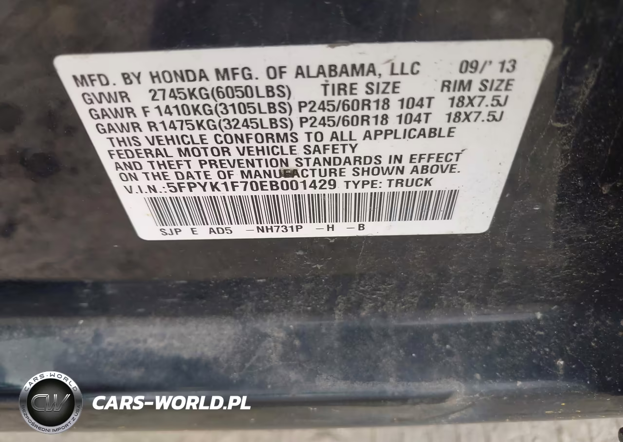 2014 Honda Ridgeline Sport VIN:5FPYK1F70EB001429 - 9
