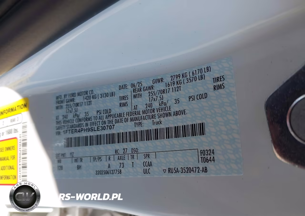 2025 Ford Ranger Xl VIN:1FTER4PH9SLE30707 - 9