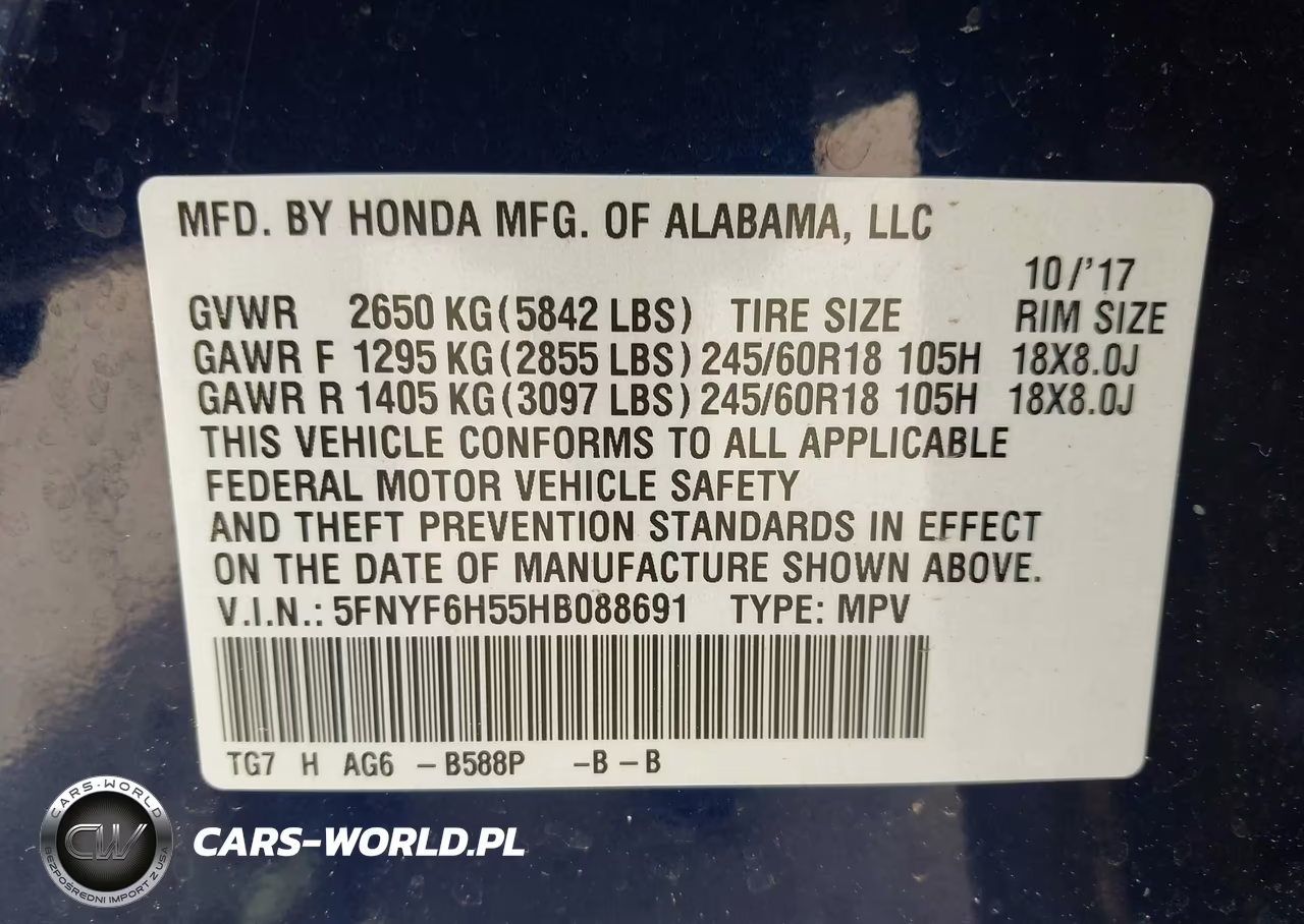 2017 Honda Pilot Ex-L VIN:5FNYF6H55HB088691 - 9