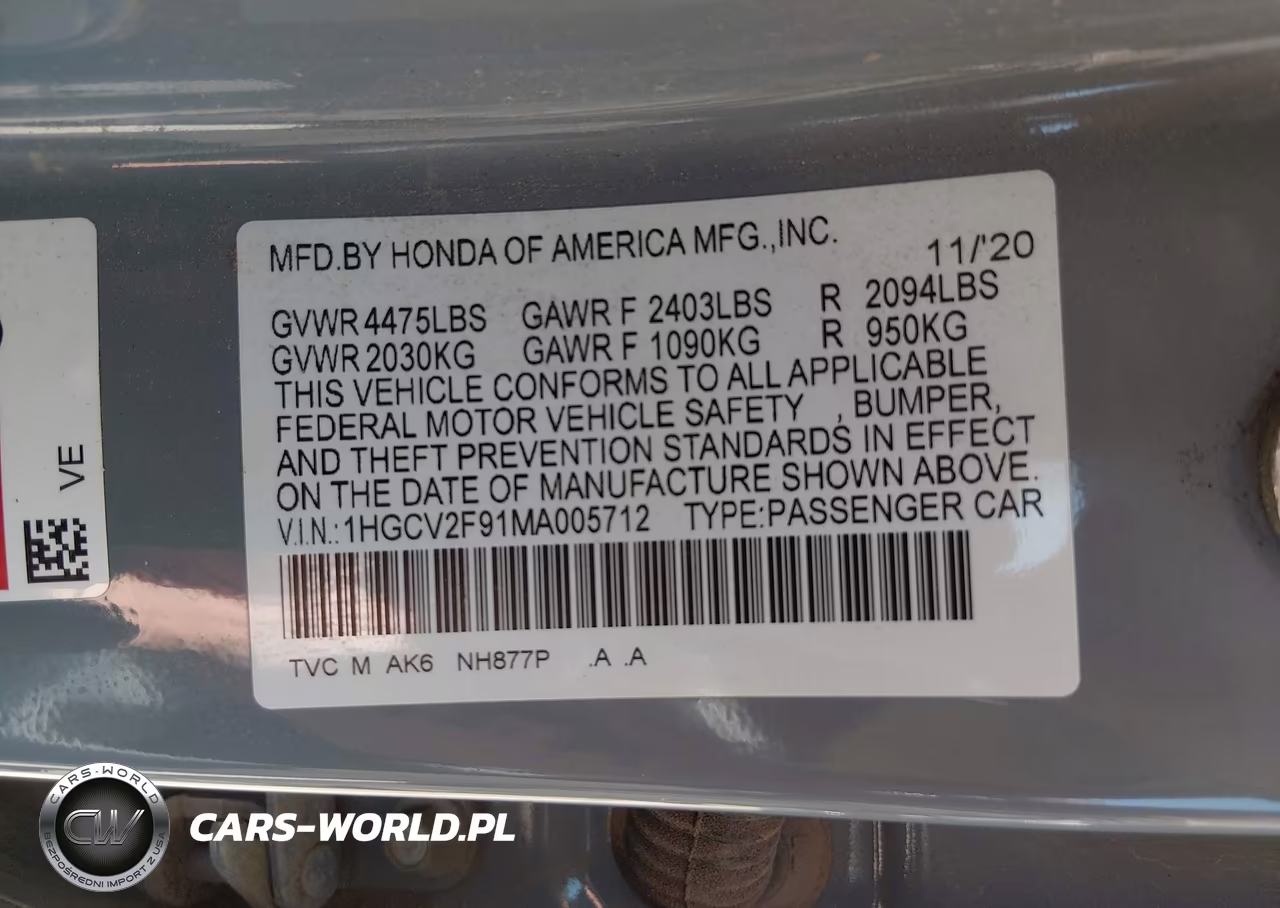 2021 Honda Accord Touring VIN:1HGCV2F91MA005712 - 9