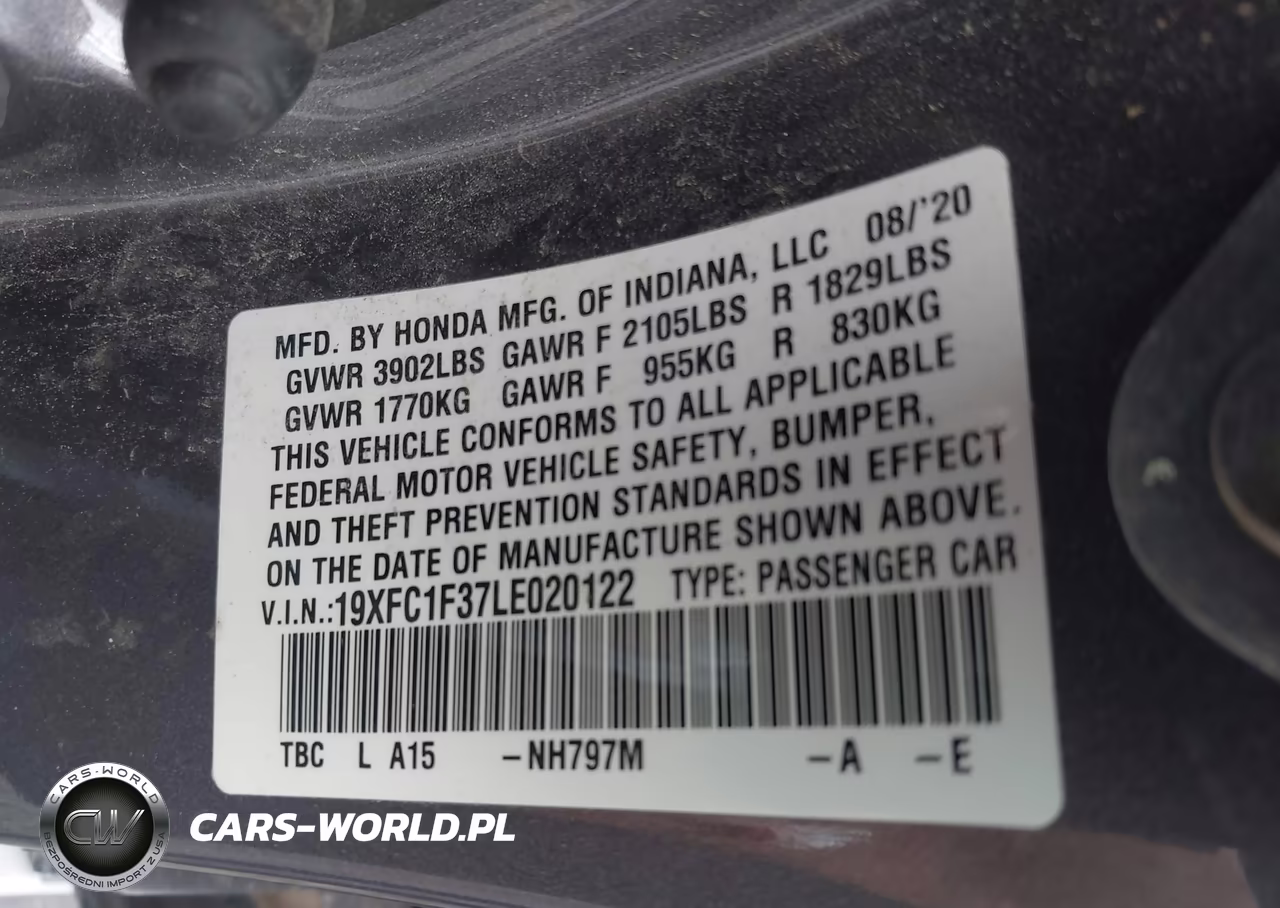 2020 Honda Civic Ex VIN:19XFC1F37LE020122 - 9