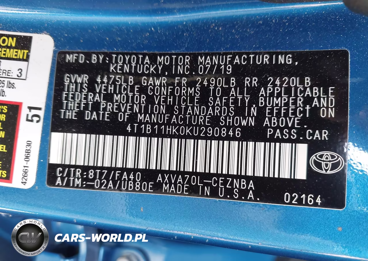 2019 Toyota Camry Le VIN:4T1B11HK0KU290846 - 9