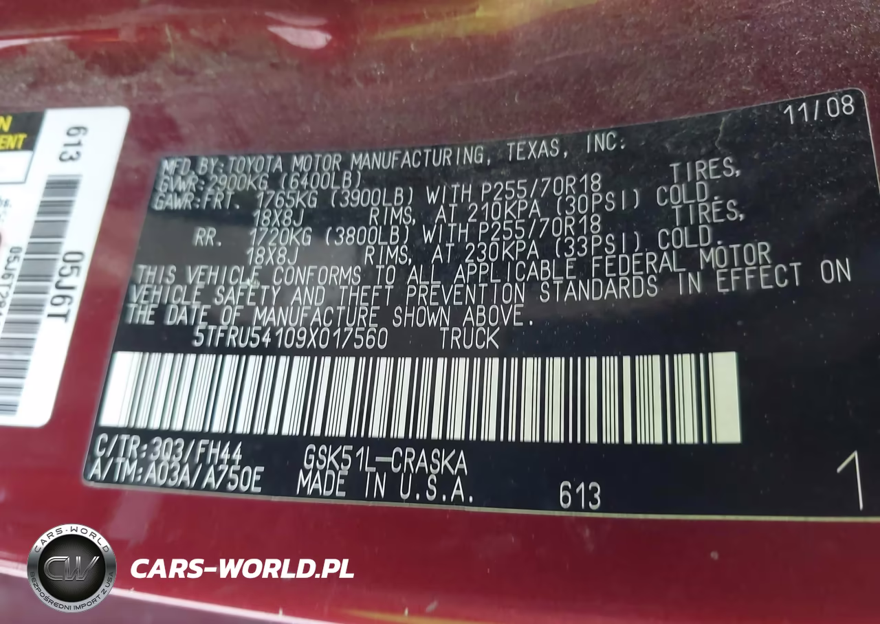2009 Toyota Tundra Grade V6 VIN:5TFRU54109X017560 - 9