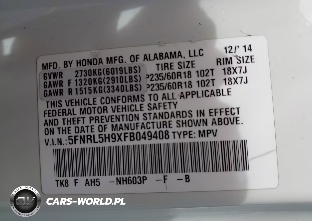 2015 Honda Odyssey Touring-Touring Elite VIN:5FNRL5H9XFB049408 - 9
