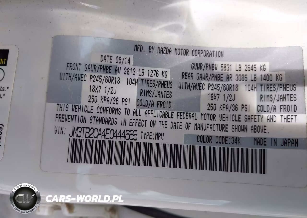 2014 Mazda Cx-9 Touring VIN:JM3TB2CA4E0444665 - 9