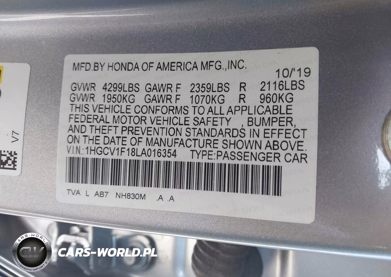 2020 Honda Accord Lx VIN:1HGCV1F18LA016354 - 9