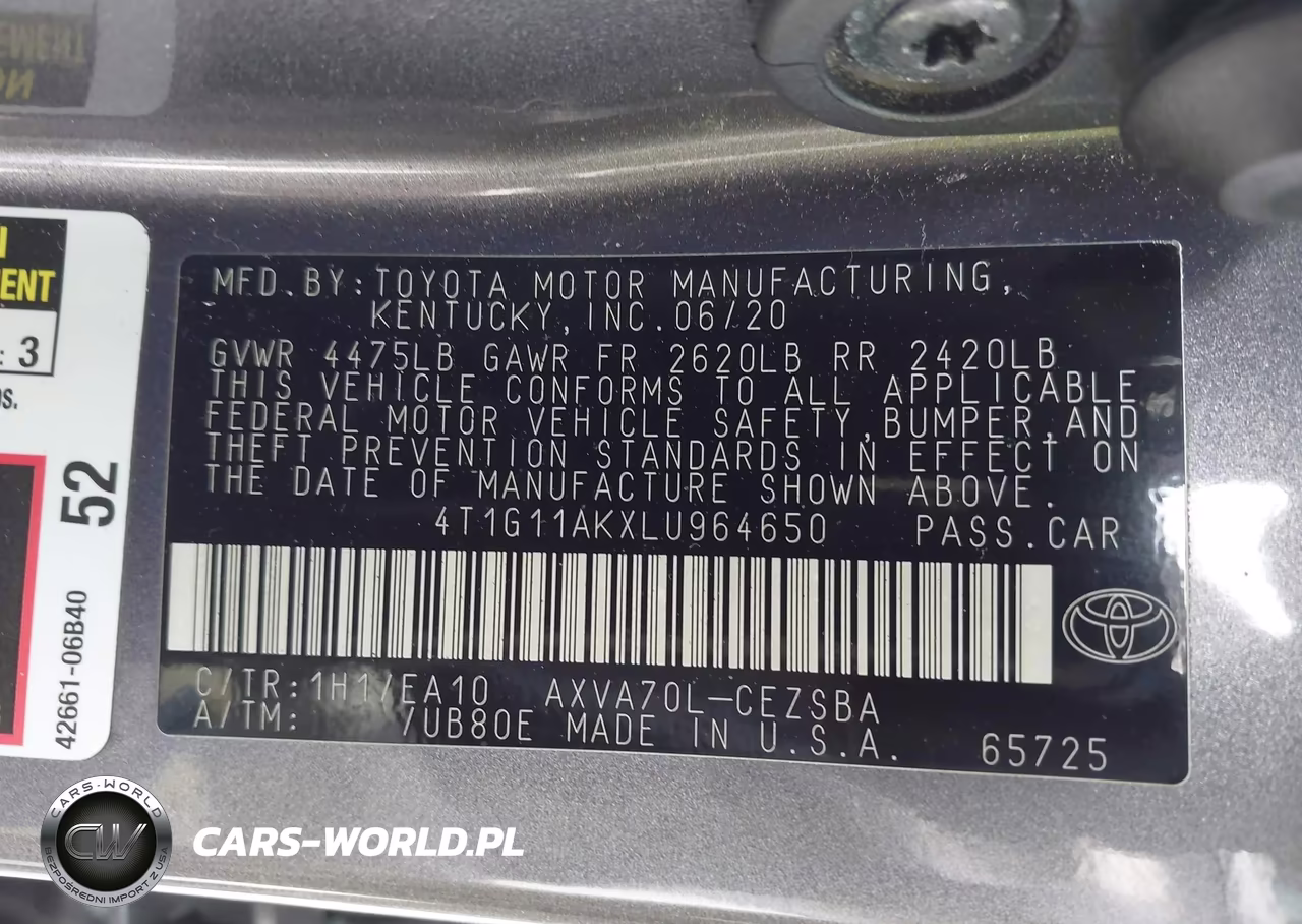 2020 Toyota Camry Se VIN:4T1G11AKXLU964650 - 9