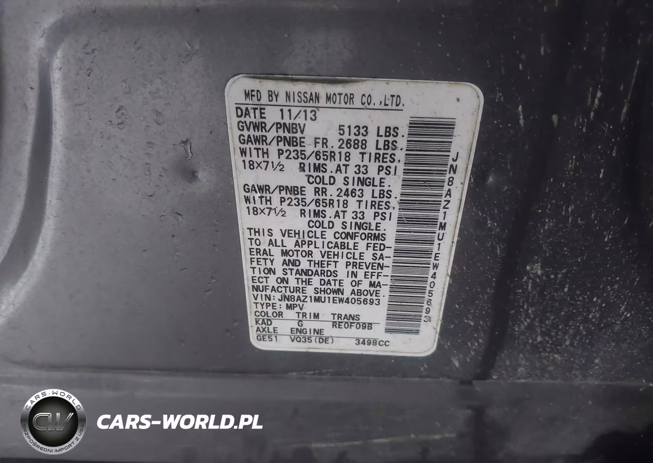 2014 Nissan Murano Sv VIN:JN8AZ1MU1EW405693 - 9