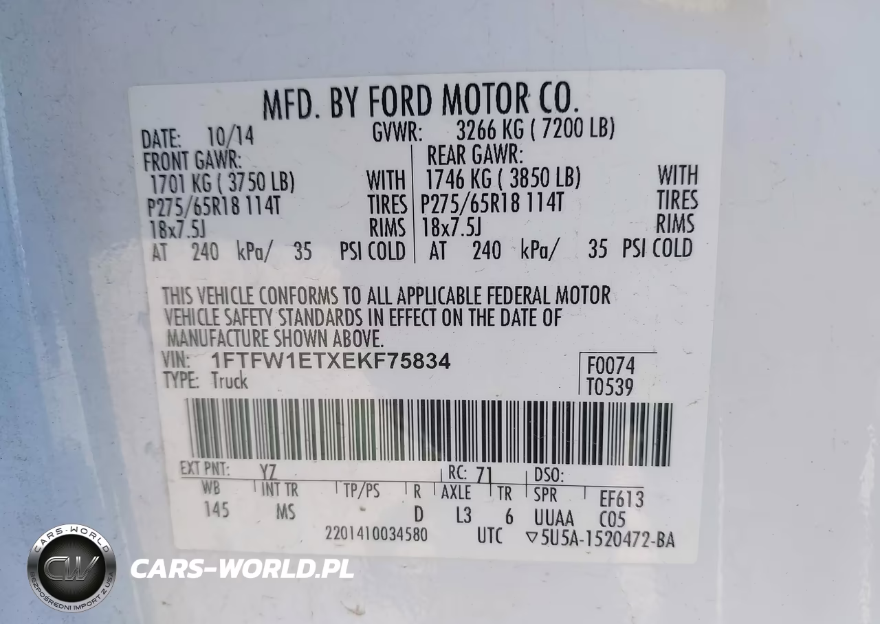 2014 Ford F-150 Xlt VIN:1FTFW1ETXEKF75834 - 9