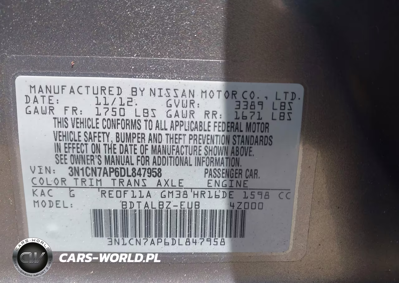 2013 Nissan Versa S VIN:3N1CN7AP6DL847958 - 9