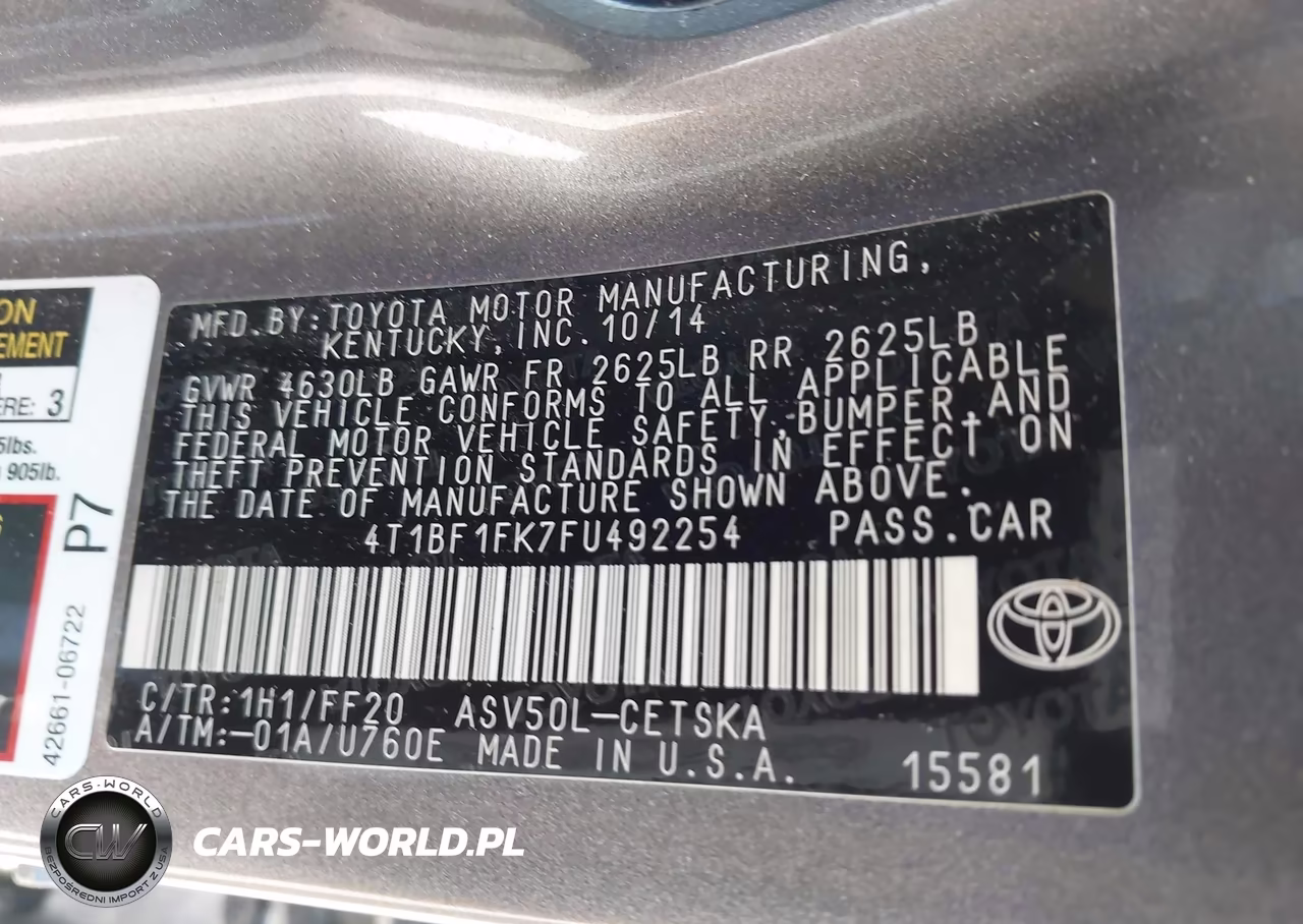 2015 Toyota Camry Se VIN:4T1BF1FK7FU492254 - 9