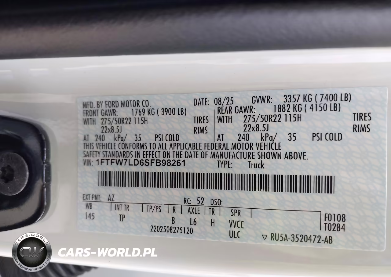 2025 Ford F-150 Platinum VIN:1FTFW7LD6SFB98261 - 9