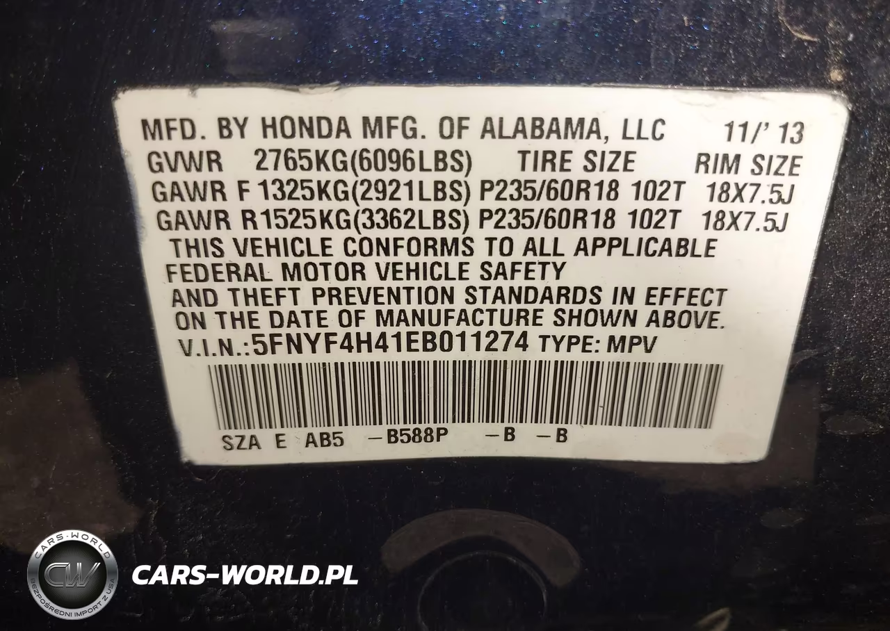 2014 Honda Pilot Ex VIN:5FNYF4H41EB011274 - 9