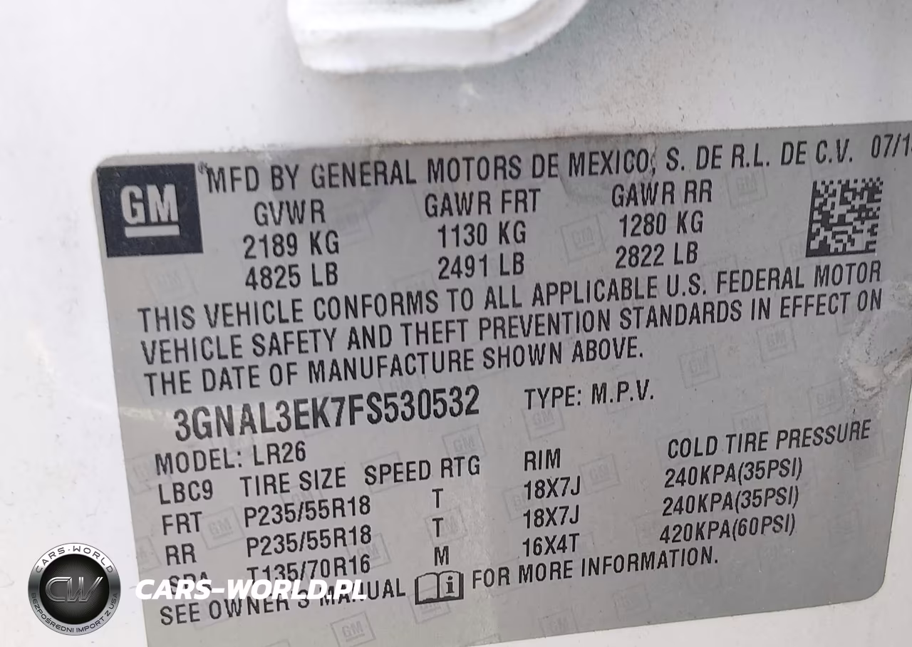 2015 Chevrolet Captiva Sport Fleet Lt VIN:3GNAL3EK7FS530532 - 9