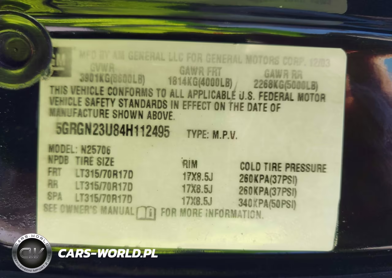 2004 Hummer H2 VIN:5GRGN23U84H112495 - 9