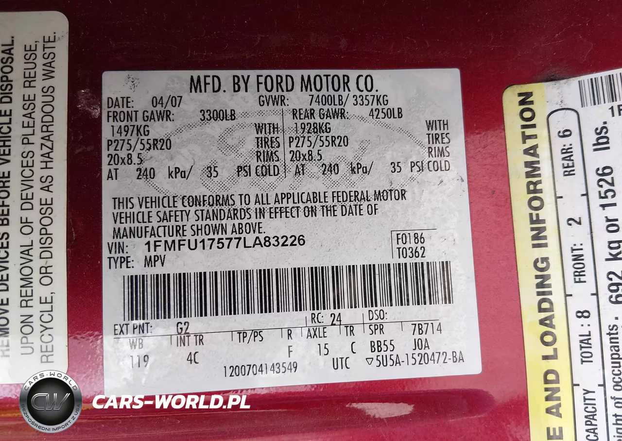 2007 Ford Expedition Eddie Bauer VIN:1FMFU17577LA83226 - 9