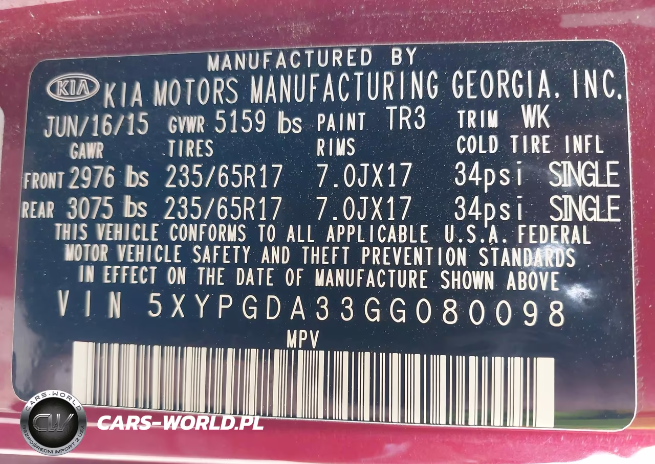 2016 Kia Sorento 2.4L Lx VIN:5XYPGDA33GG080098 - 9