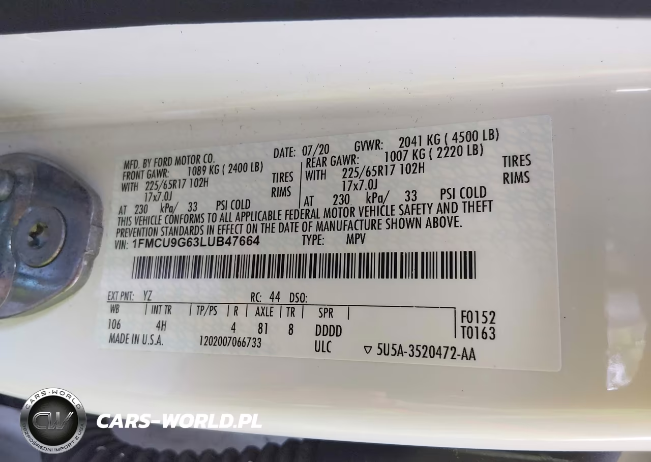 2020 Ford Escape Se VIN:1FMCU9G63LUB47664 - 9