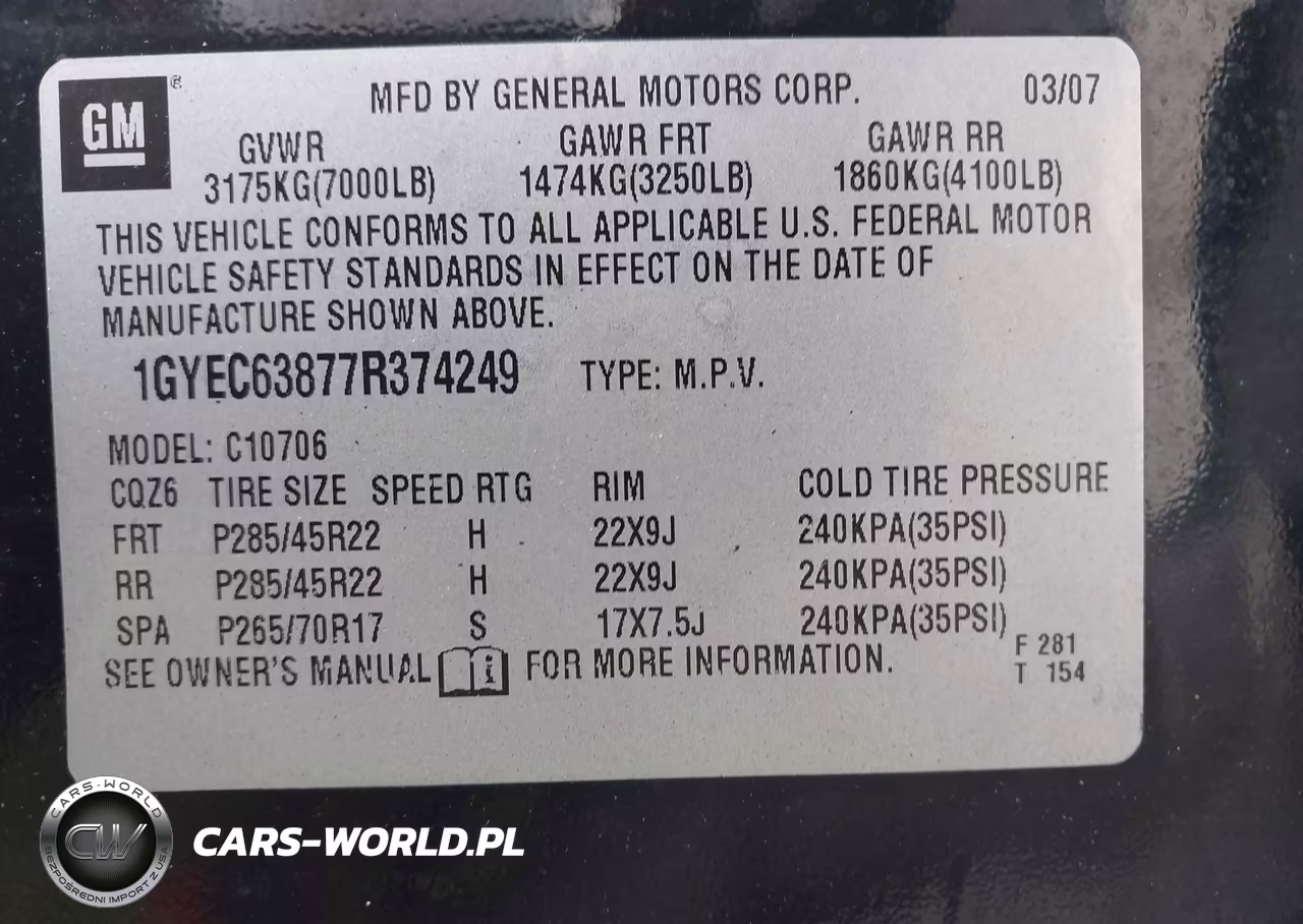 2007 Cadillac Escalade Standard VIN:1GYEC63877R374249 - 9