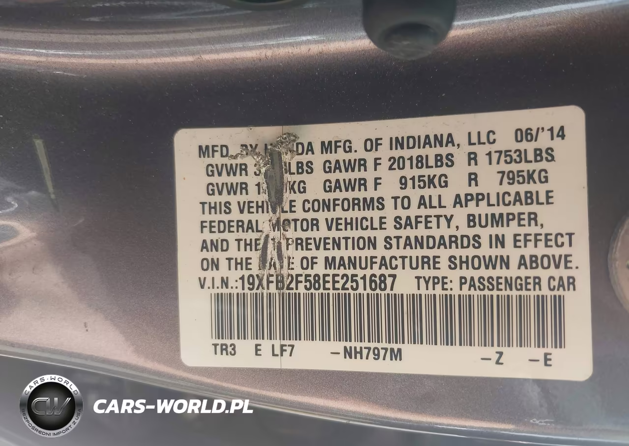 2014 Honda Civic Lx VIN:19XFB2F58EE251687 - 9