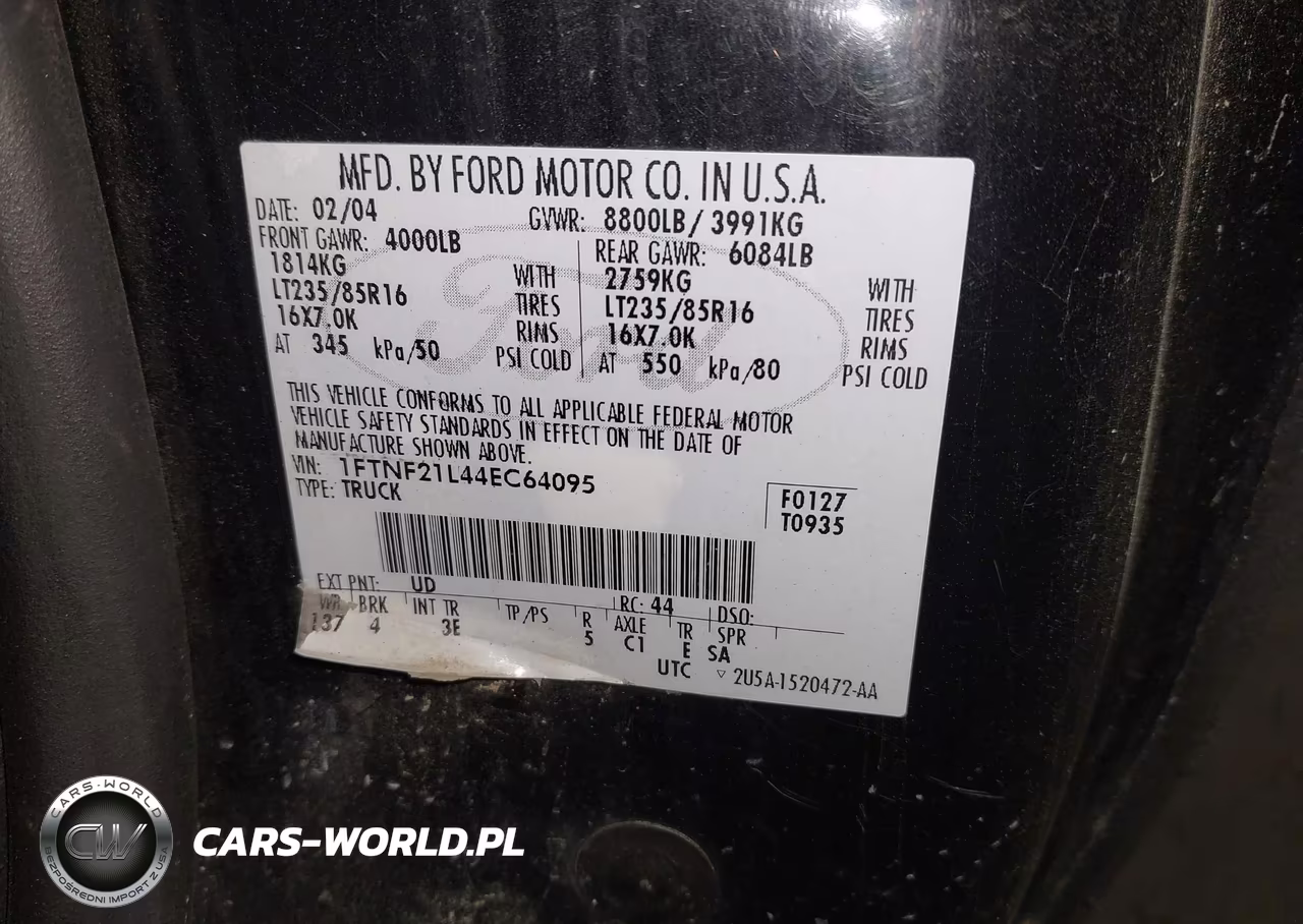 2004 Ford F-250 Xl-Xlt VIN:1FTNF21L44EC64095 - 9