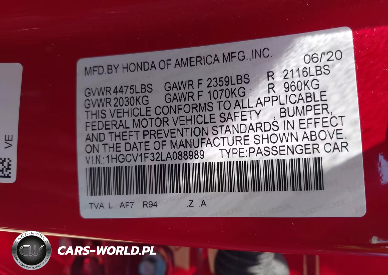 2020 Honda Accord Sport VIN:1HGCV1F32LA088989 - 9