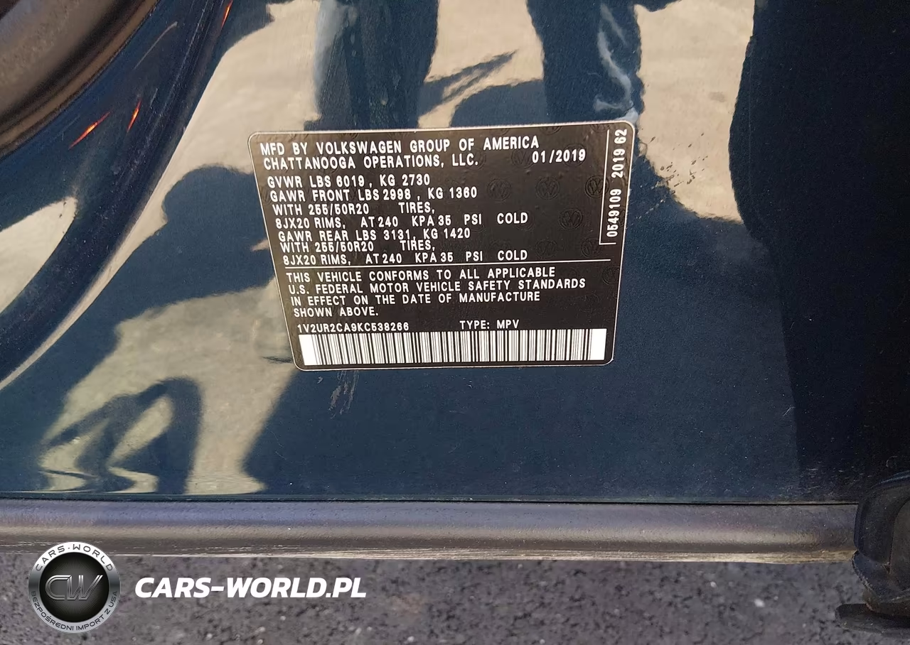 2019 Volkswagen Atlas 3.6L V6 Se W-Technology VIN:1V2UR2CA9KC538266 - 9