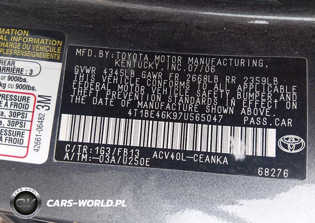 2007 Toyota Camry Le VIN:4T1BE46K97U565047 - 9