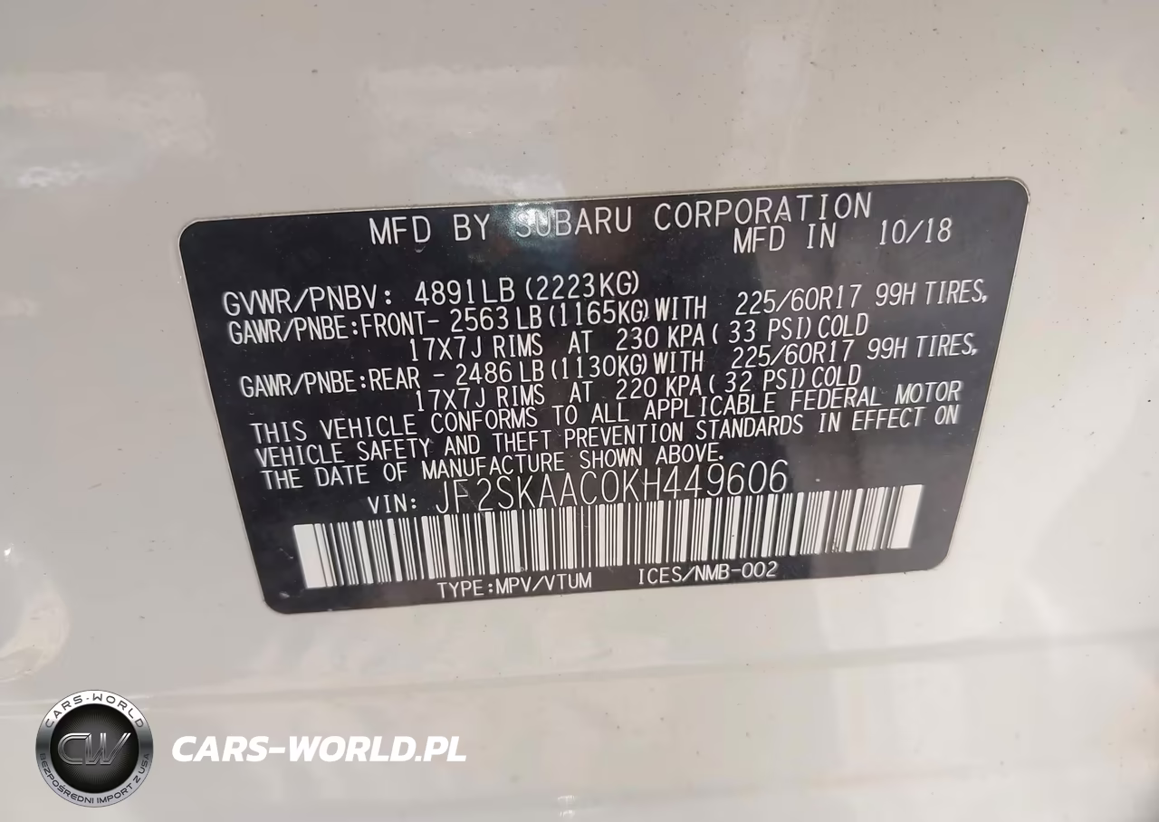 2019 Subaru Forester VIN:JF2SKAAC0KH449606 - 9