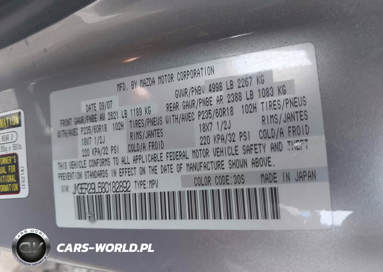 2008 Mazda Cx-7 Grand Touring VIN:JM3ER29L680182892 - 9