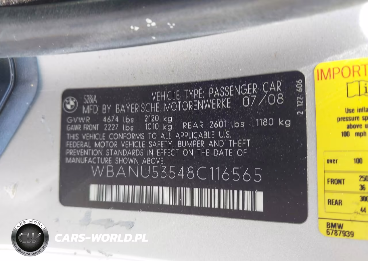 2008 BMW 528I VIN:WBANU53548C116565 - 9