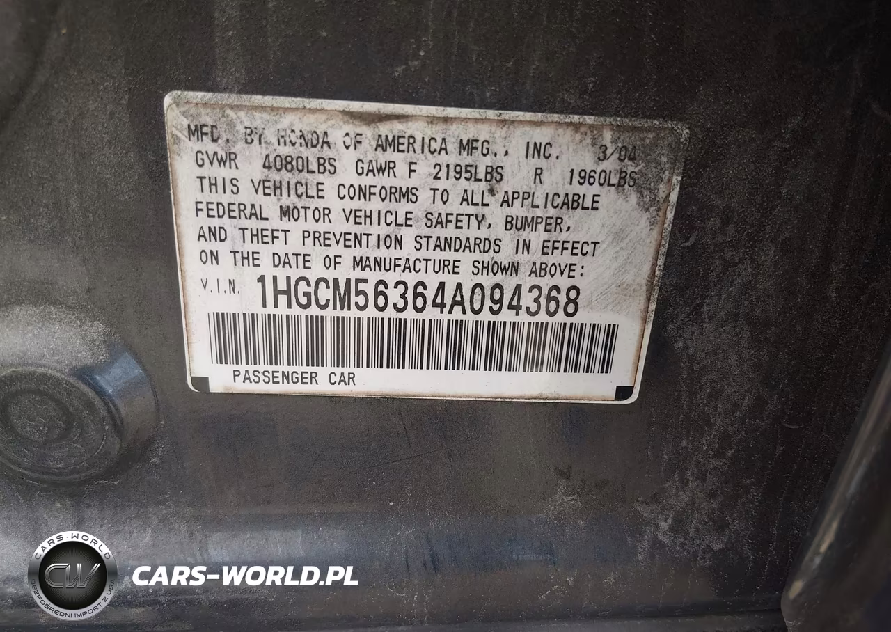2004 Honda Accord Lx VIN:1HGCM56364A094368 - 9