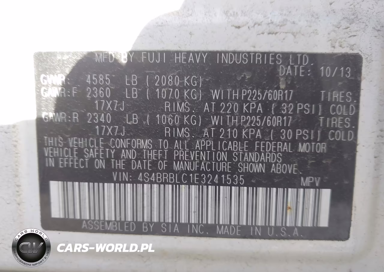 2014 Subaru Outback 2.5I Limited VIN:4S4BRBLC1E3241535 - 9