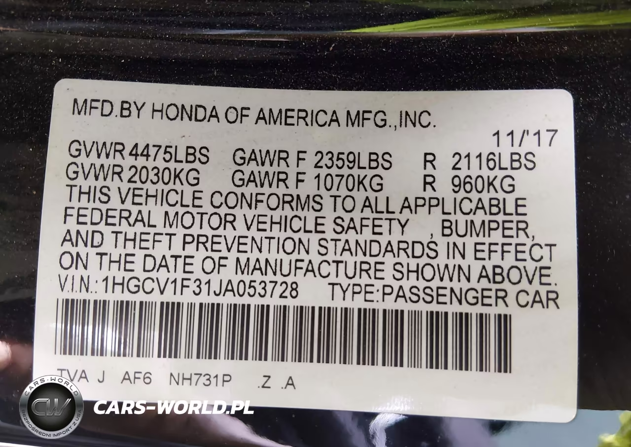 2018 Honda Accord Sport VIN:1HGCV1F31JA053728 - 9