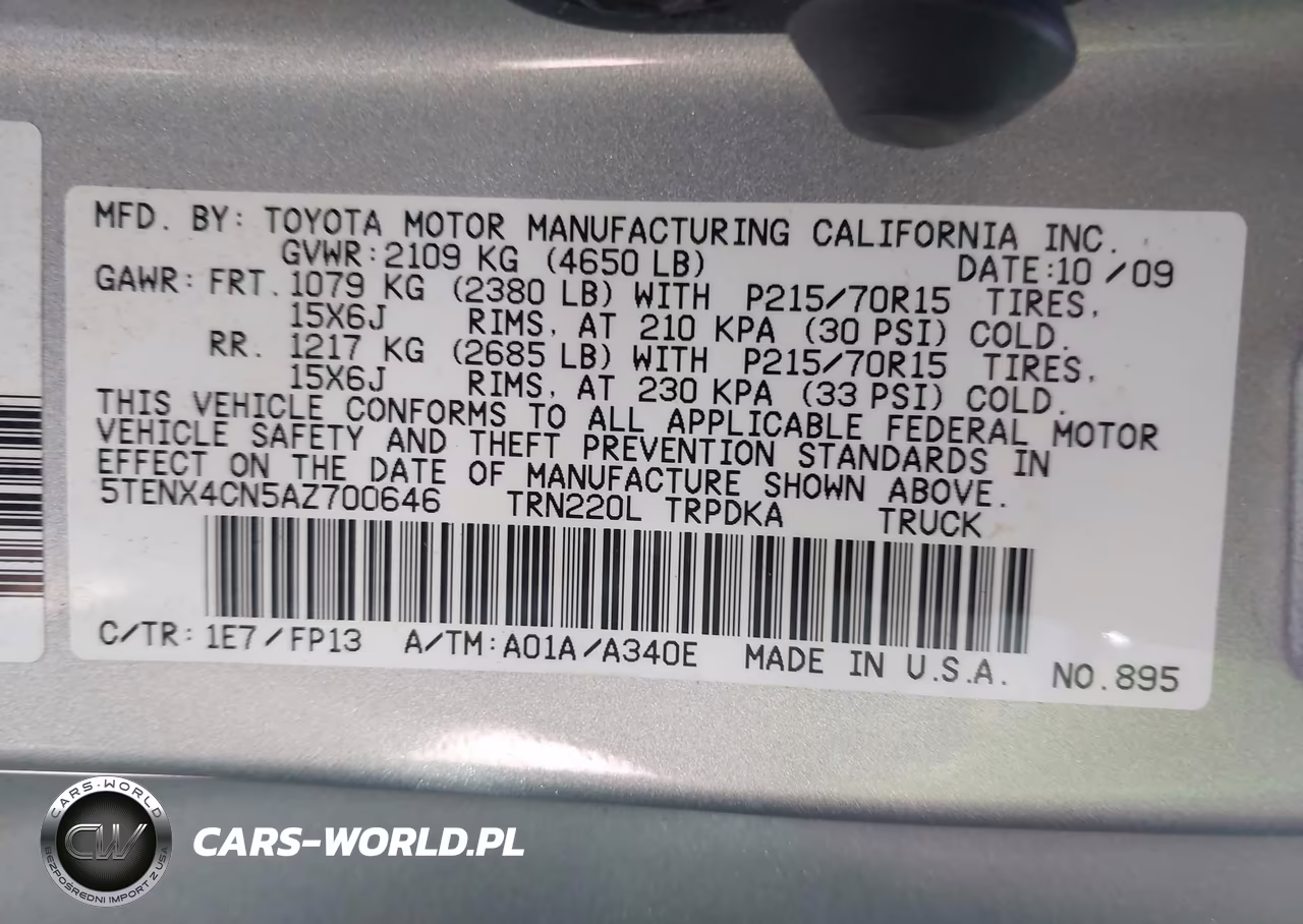 2010 Toyota Tacoma VIN:5TENX4CN5AZ700646 - 9