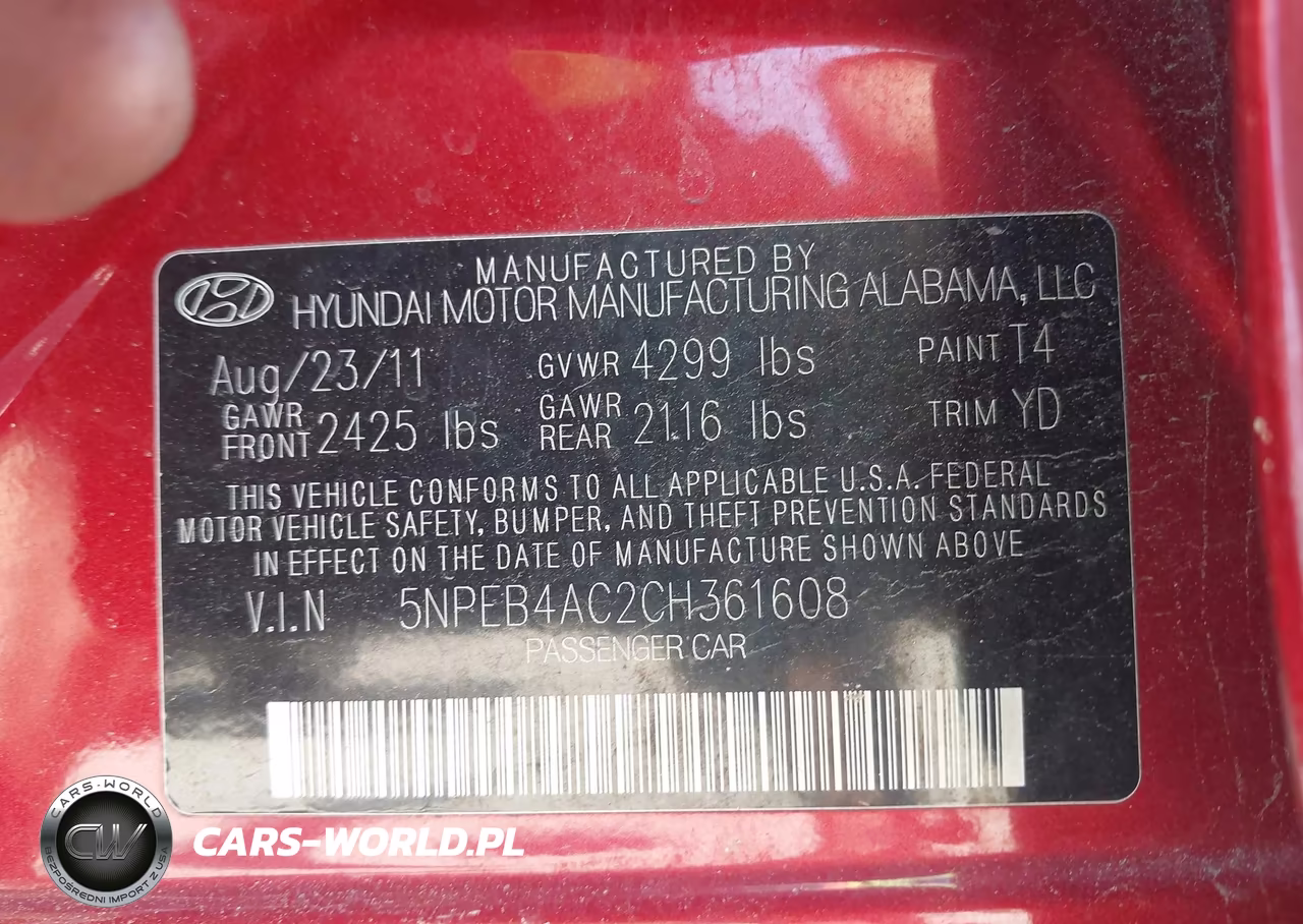 2012 Hyundai Sonata Gls VIN:5NPEB4AC2CH361608 - 9