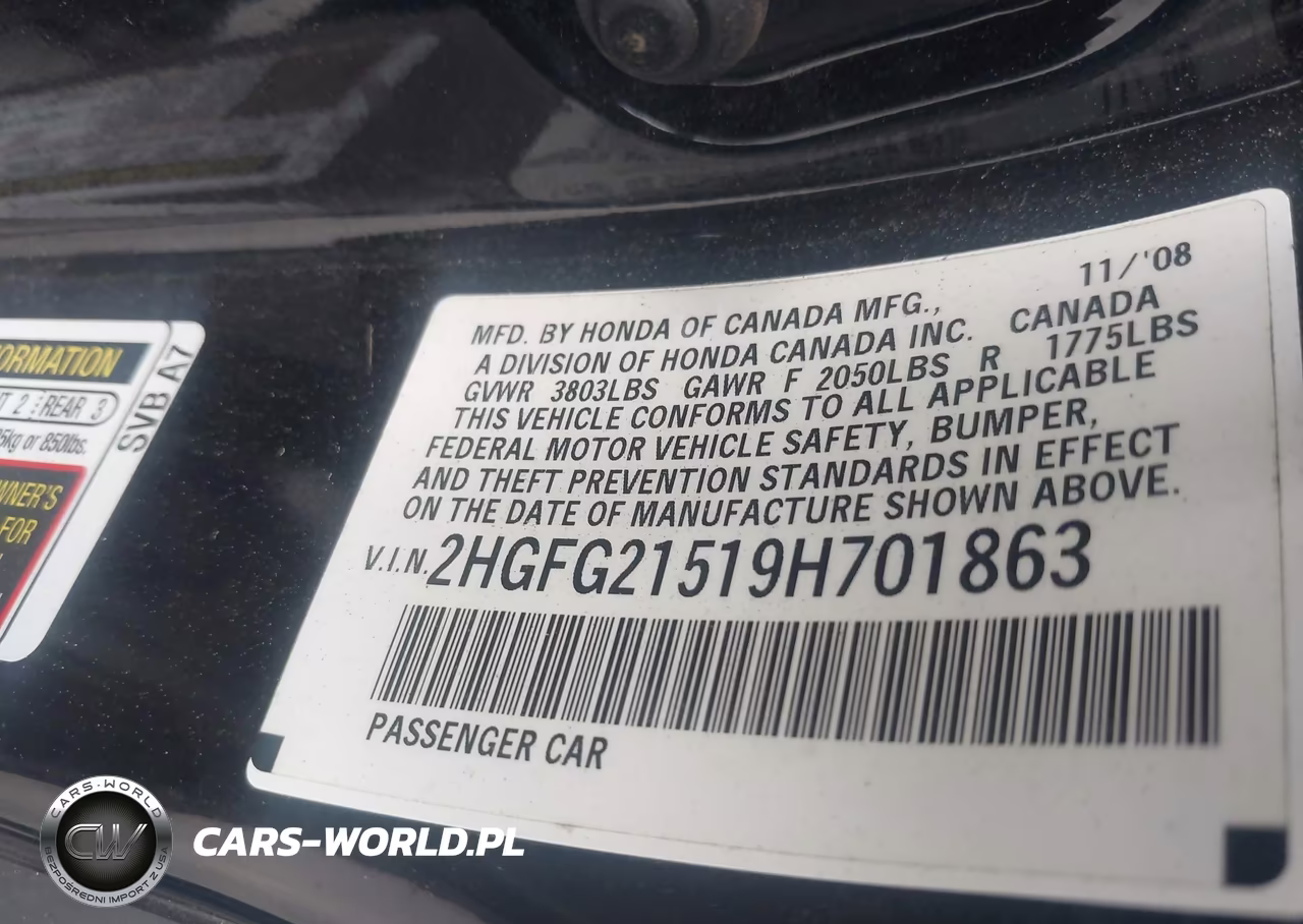2009 Honda Civic Si VIN:2HGFG21519H701863 - 9